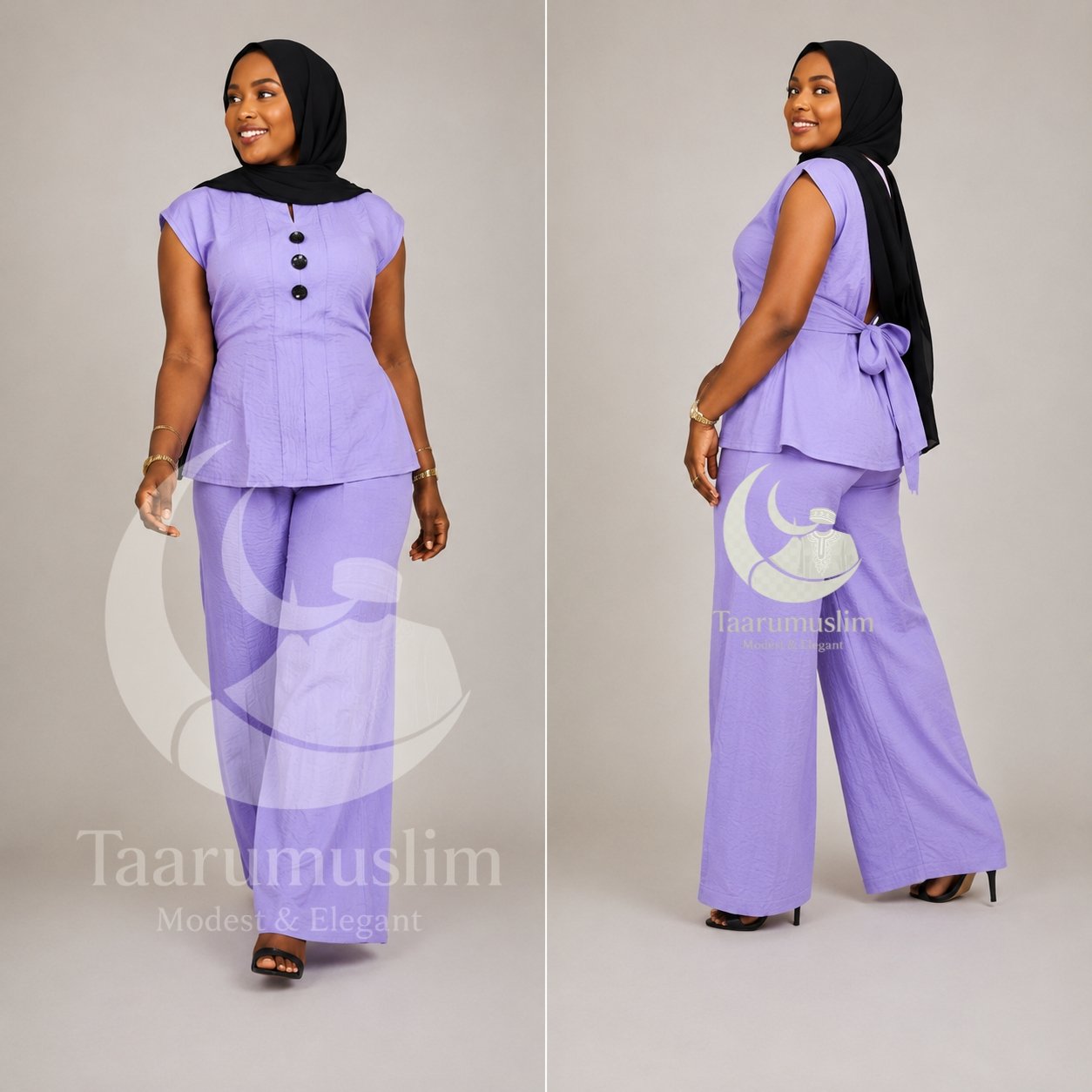 Ensemble Débardeur Boutonné (Nœud au Dos) & Pantalon Large en Lin